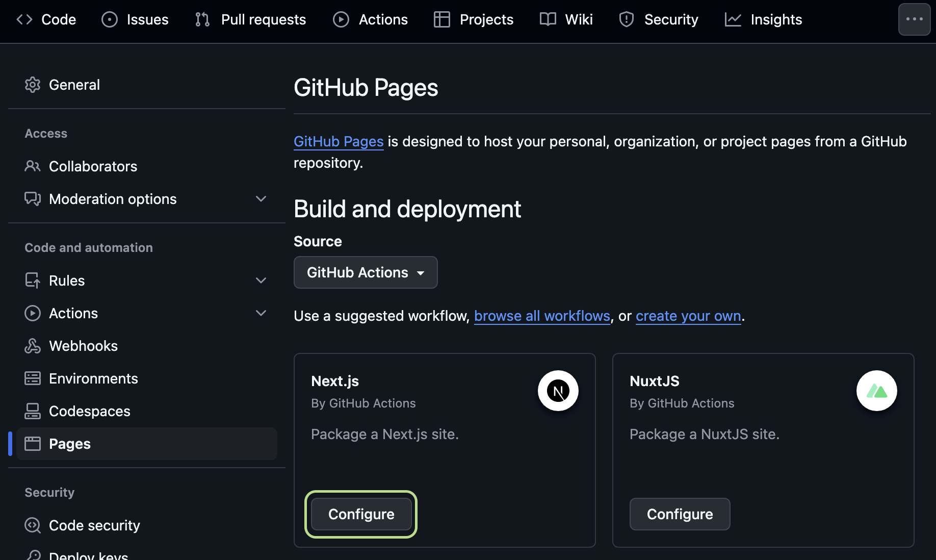 github actions configuration